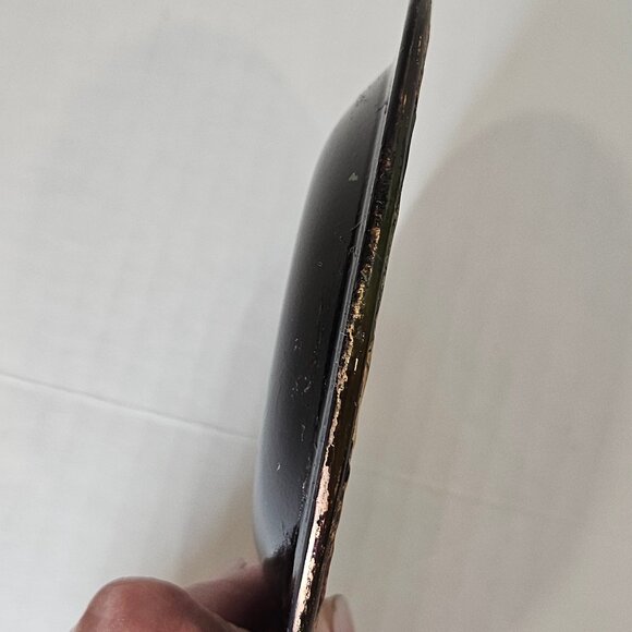 Antique Goofus Glass Dish With Rose Hand Painted Motif Reverse Painted Gold - Picture 7 of 8